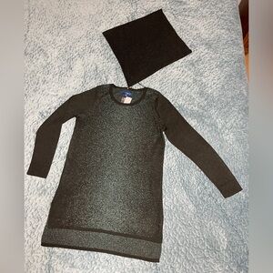 Apt 9 NWT Women’s Sweater & Scarf Sz M Black W/Green Glitter Long Sleeve Comfort